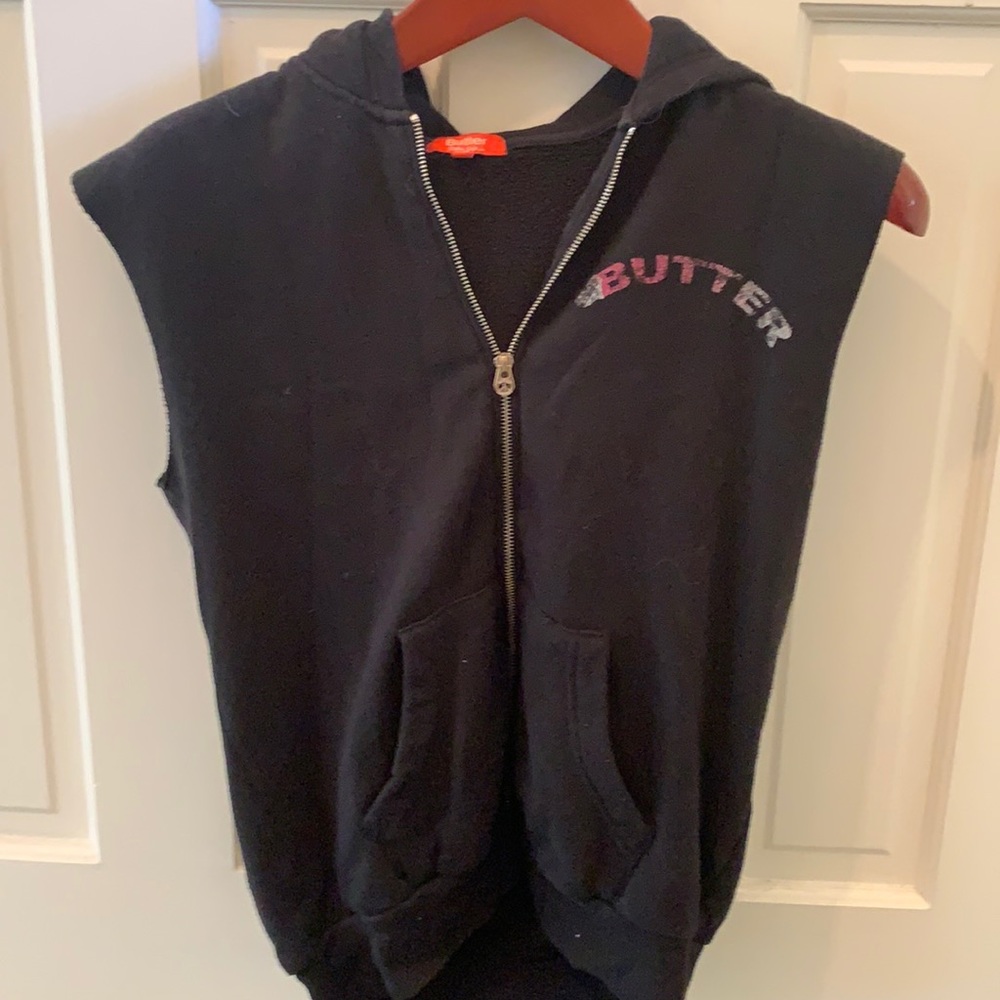 Butter - Kids XL sleeveless hooded black sweatshirt.